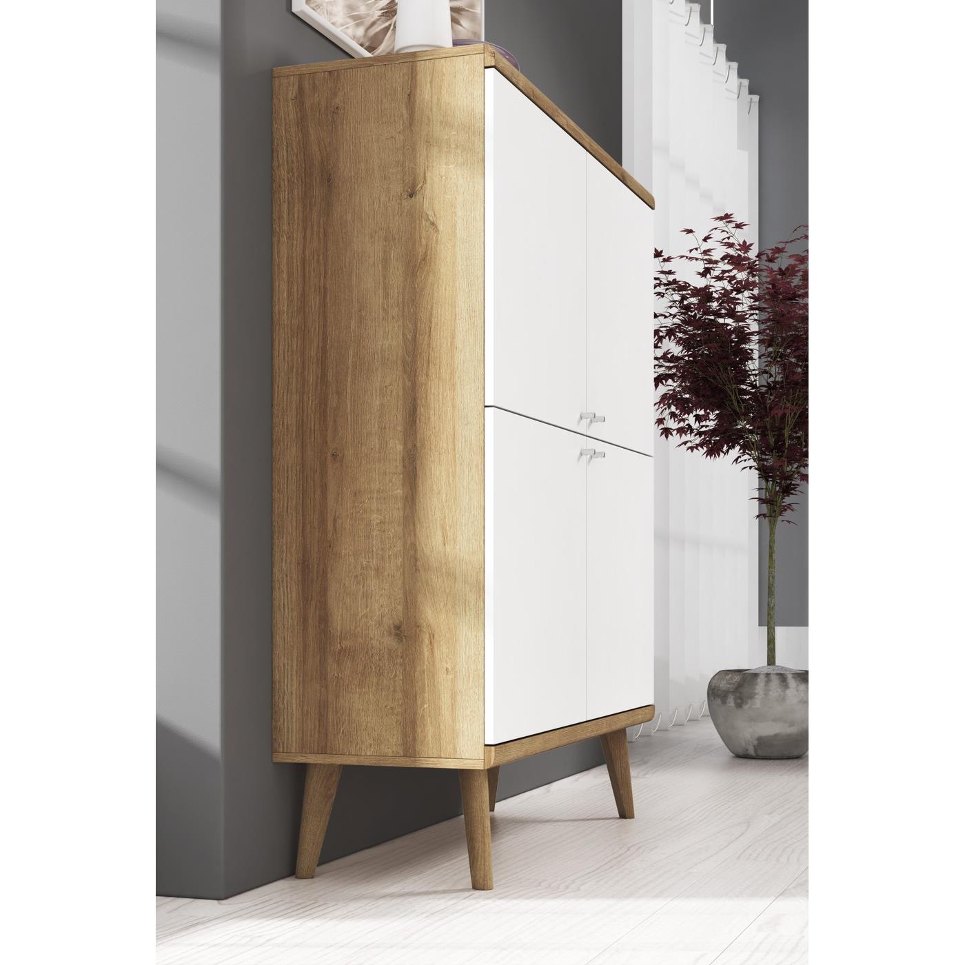 Meubella Dressoir Primavera - Wit - Licht eiken - 107 cm - Hoog