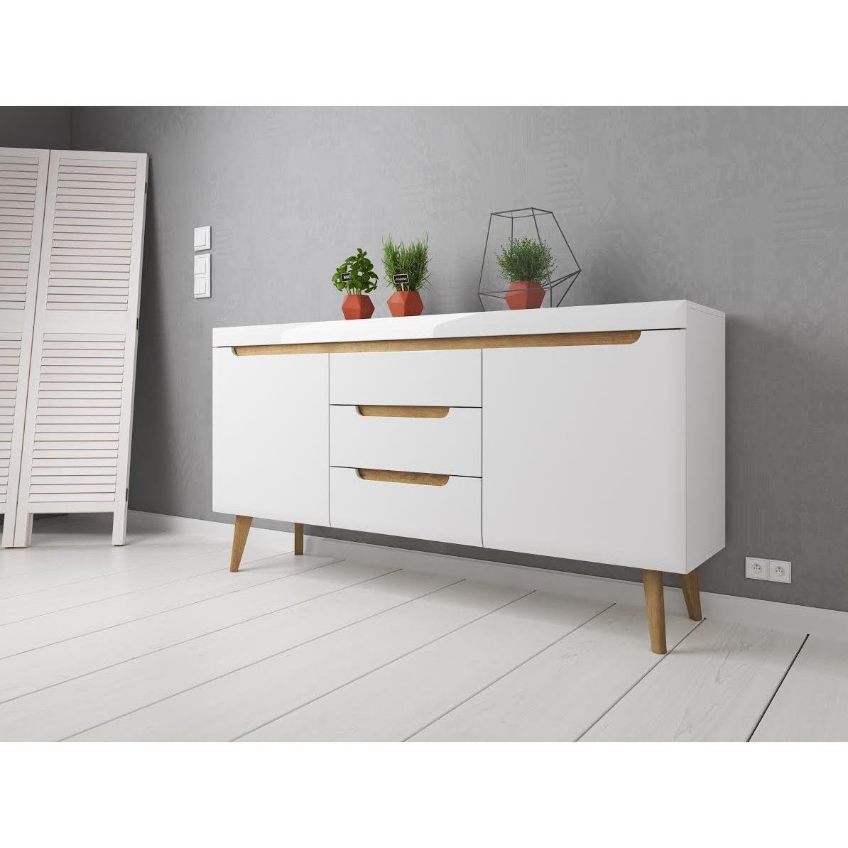 Meubella Dressoir Nebraska - Wit - Eiken - 160 cm