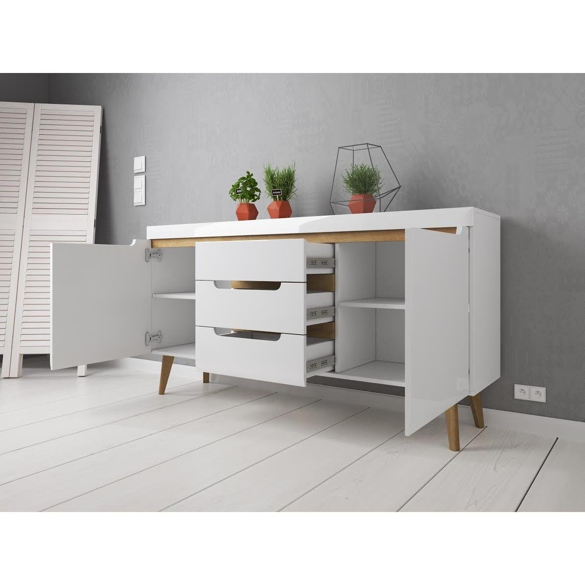 Meubella Dressoir Nebraska - Wit - Eiken - 160 cm