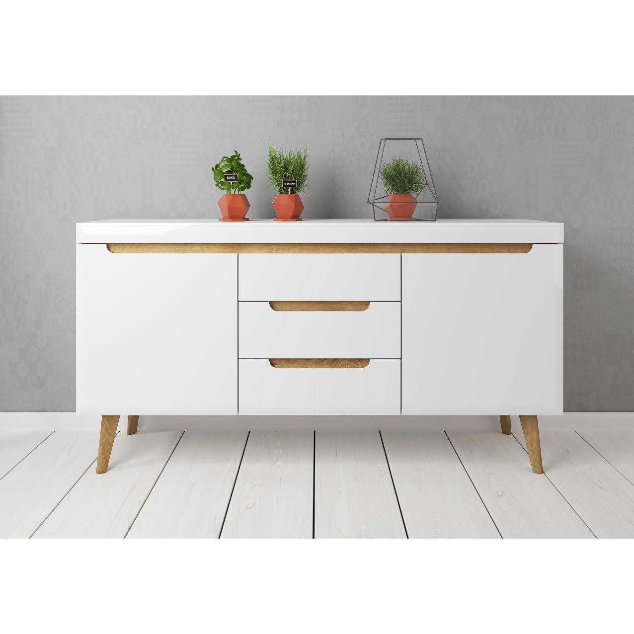 Meubella Dressoir Nebraska - Wit - Eiken - 160 cm