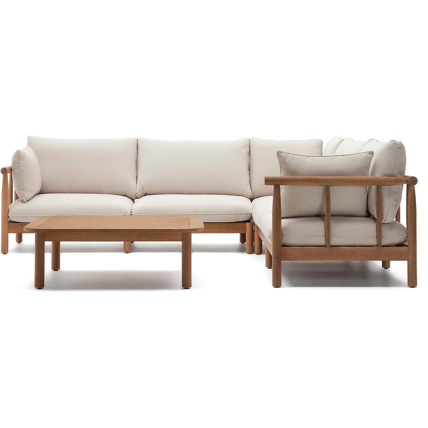 Kave Home - Set Sacova 5-zits hoekbank en salontafel in eucalyptus