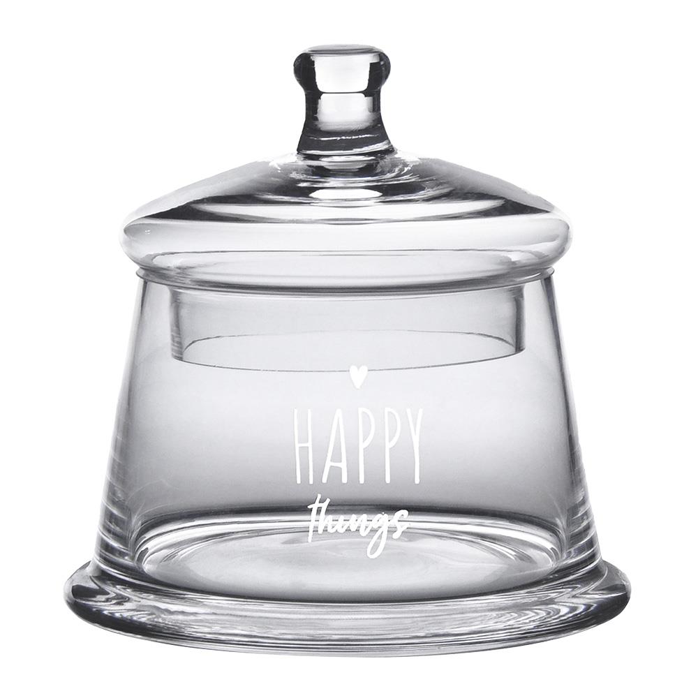 Clayre & Eef Voorraadpot Deksel  Ø 12x13 cm Glas Rond Hart Happy