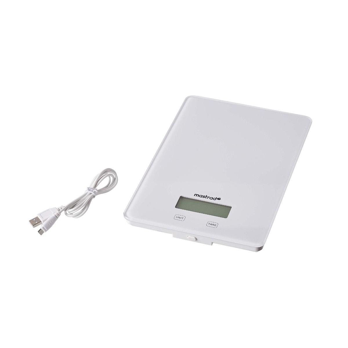 Mastrad - Keukenweegschaal, Oplaadbaar, 15 kg, Wit - Mastrad