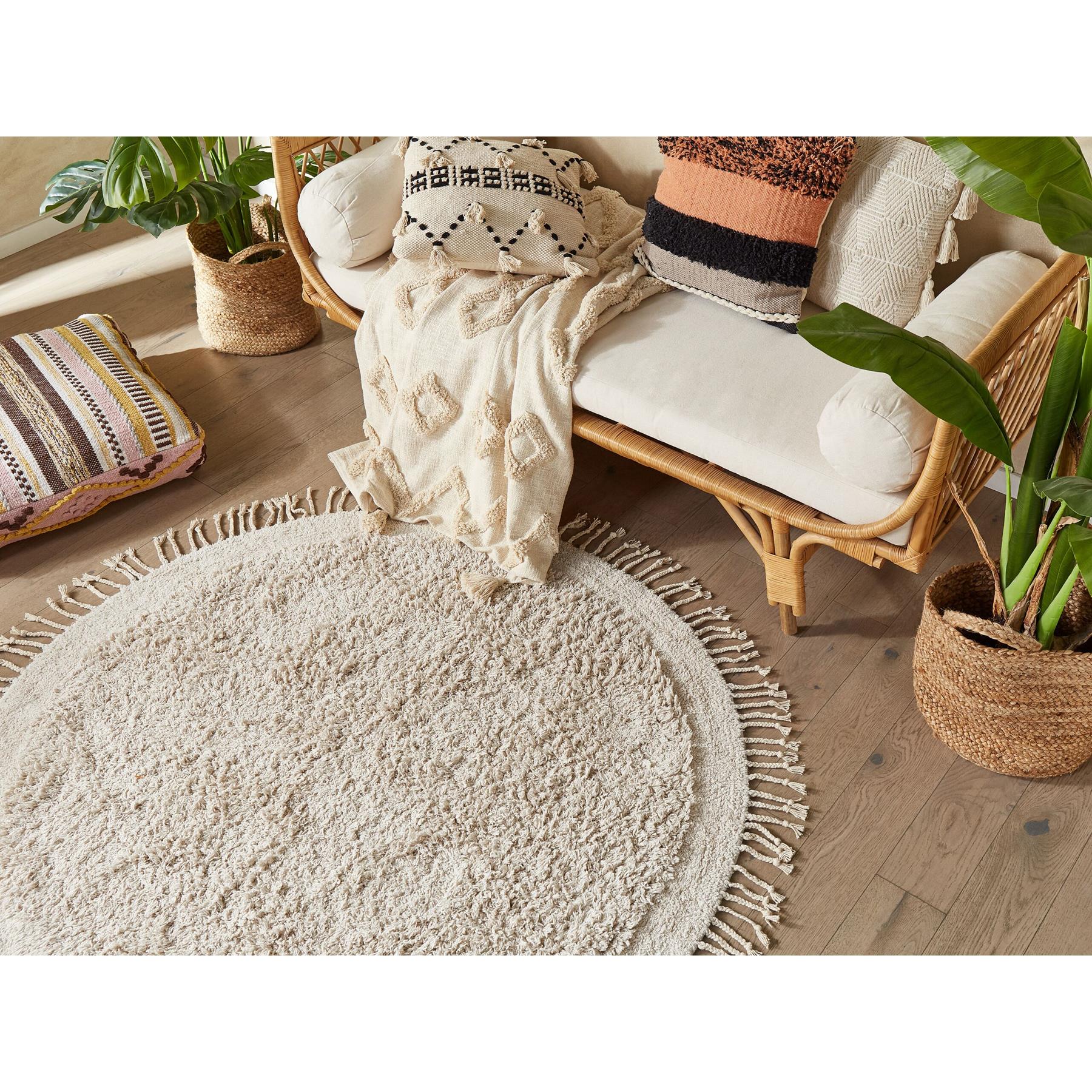 Beliani - BITLIS - Modern Vloerkleed - Lichtbeige - Ã¸ 140 cm - Katoen