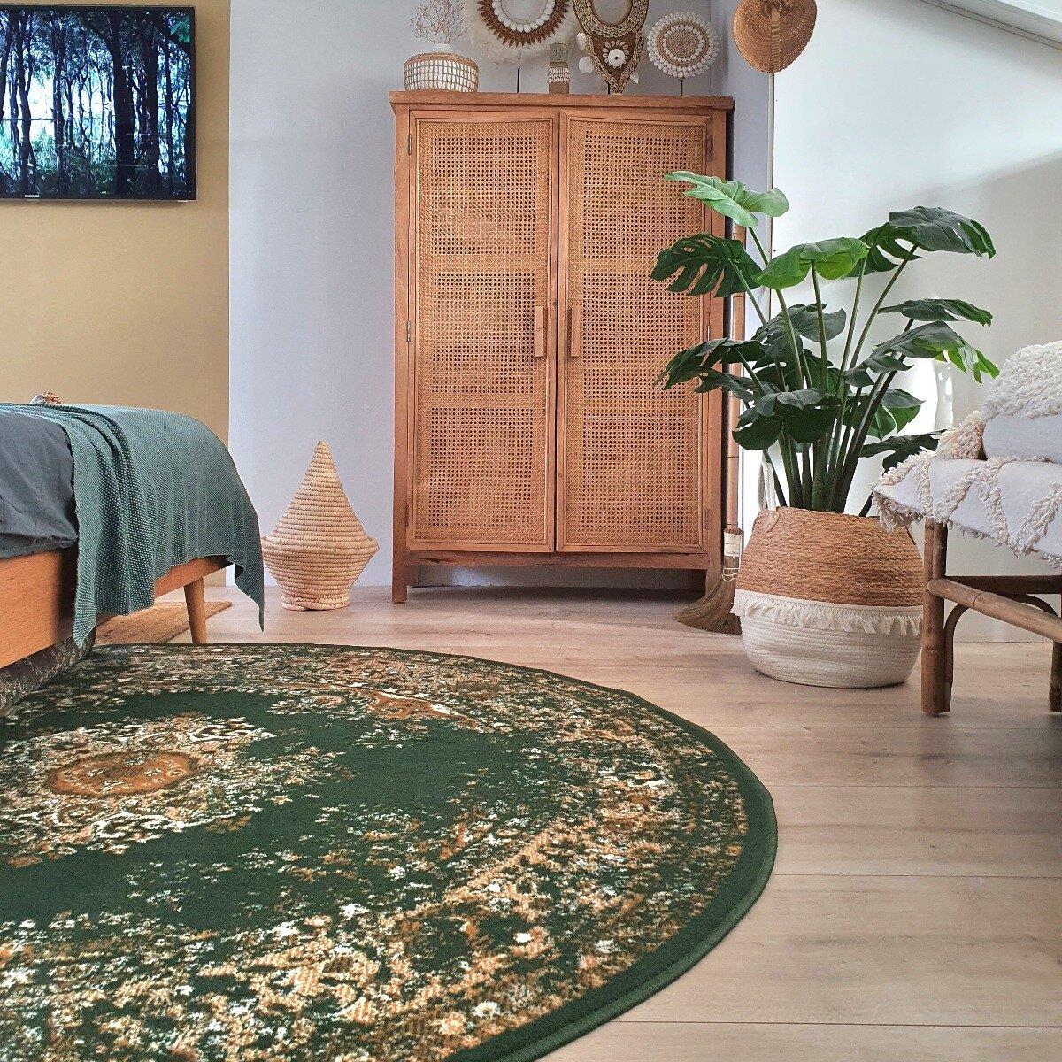 Interieur05 Vloerkleed Vintage Keshan Groen Rond 120cm