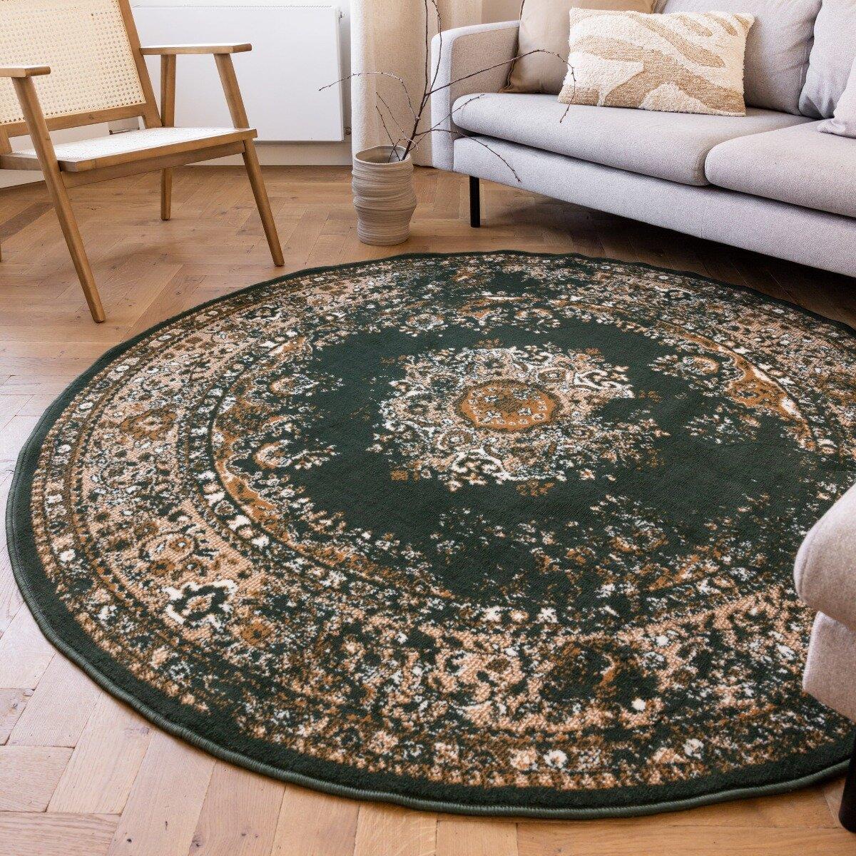 Interieur05 Vloerkleed Vintage Keshan Groen Rond 120cm