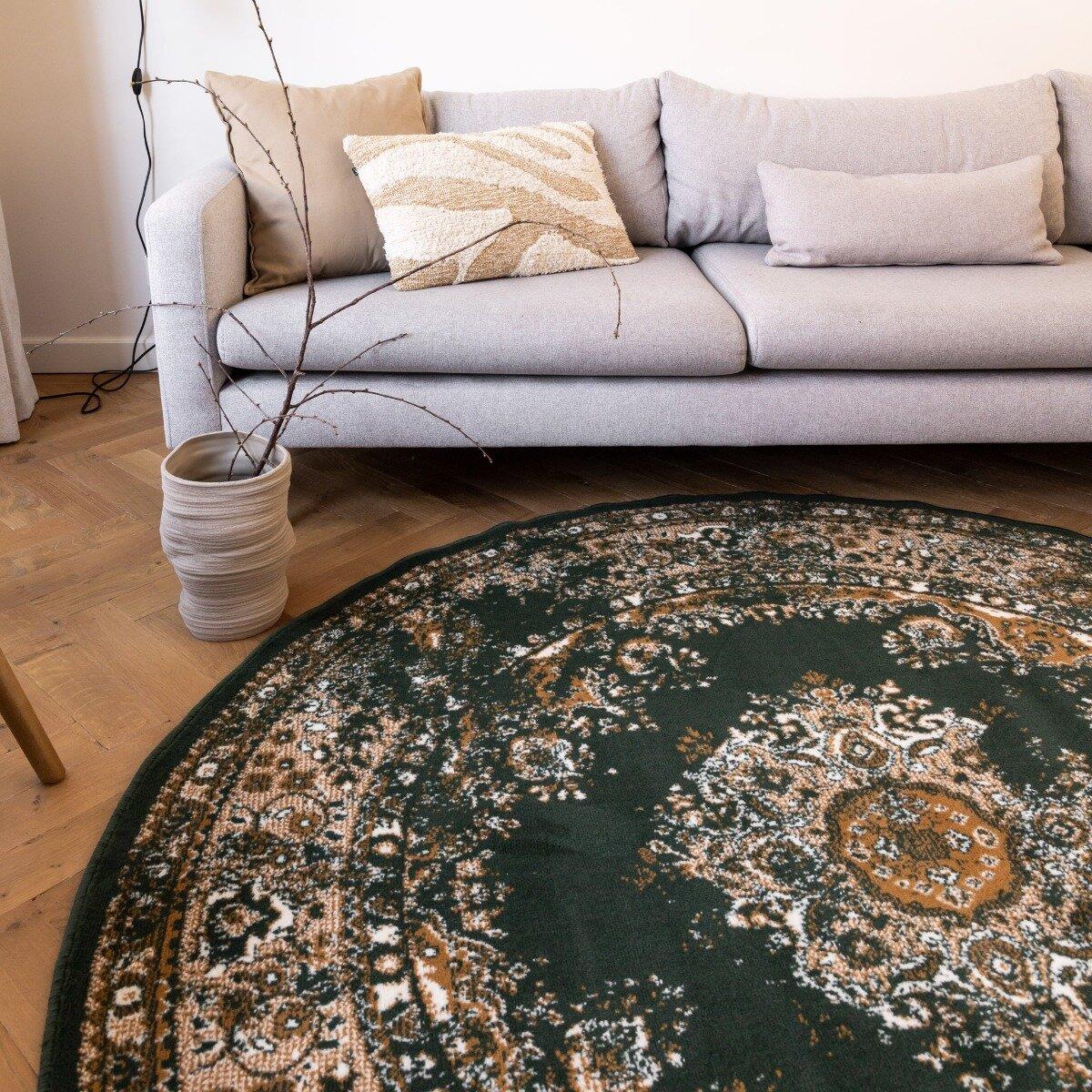 Interieur05 Vloerkleed Vintage Keshan Groen Rond 120cm