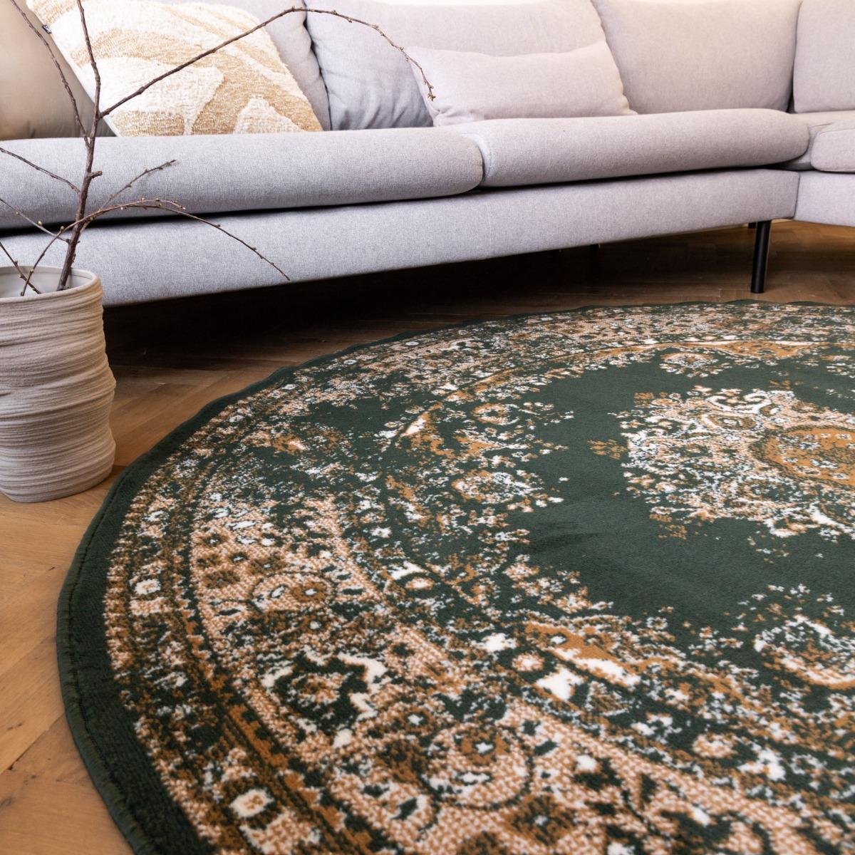 Interieur05 Vloerkleed Vintage Keshan Groen Rond 120cm