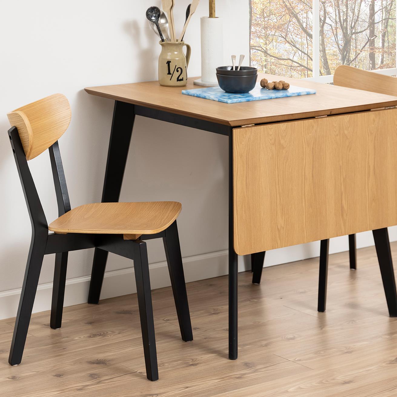 by fonQ basic Crow Eettafel Inklapbaar - 120 x 80 cm - Eiken / Zwart