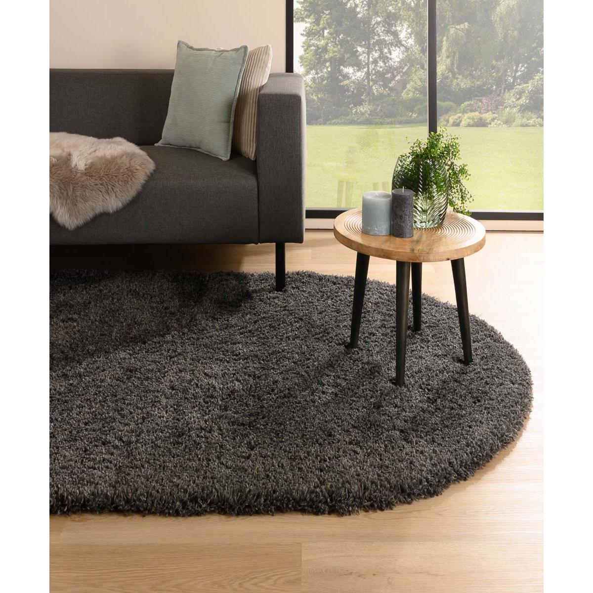 Tapeso Ovaal hoogpolig vloerkleed - Cozy Shaggy - donkergrijs -