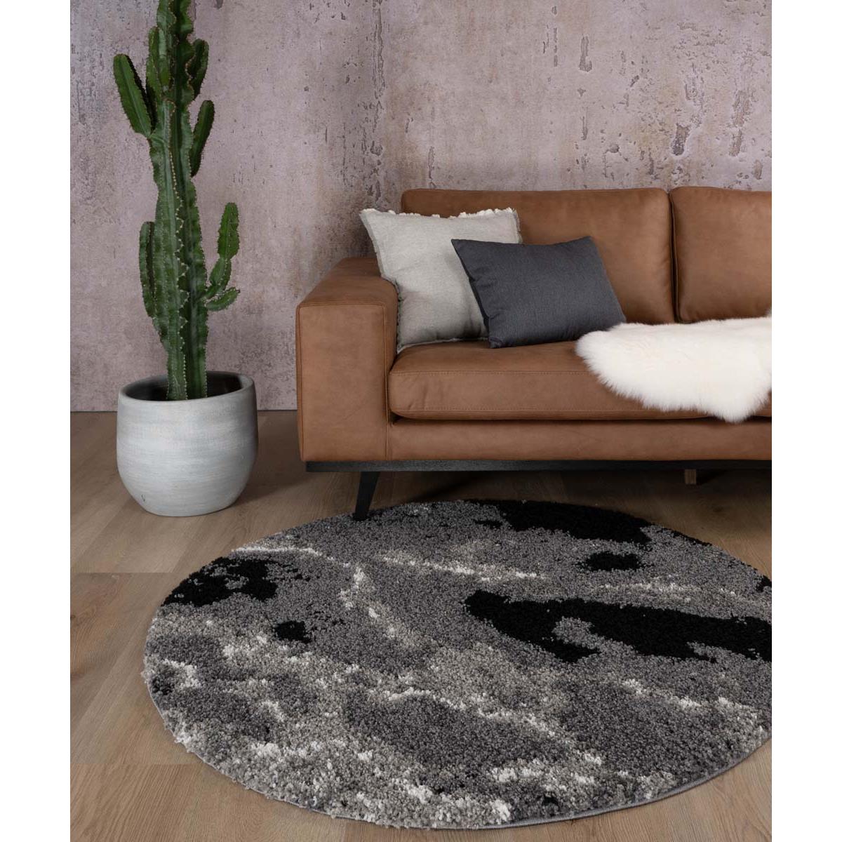 Boho&me Rond hoogpolig vloerkleed Marble Artisan - grijs - 100 cm rond