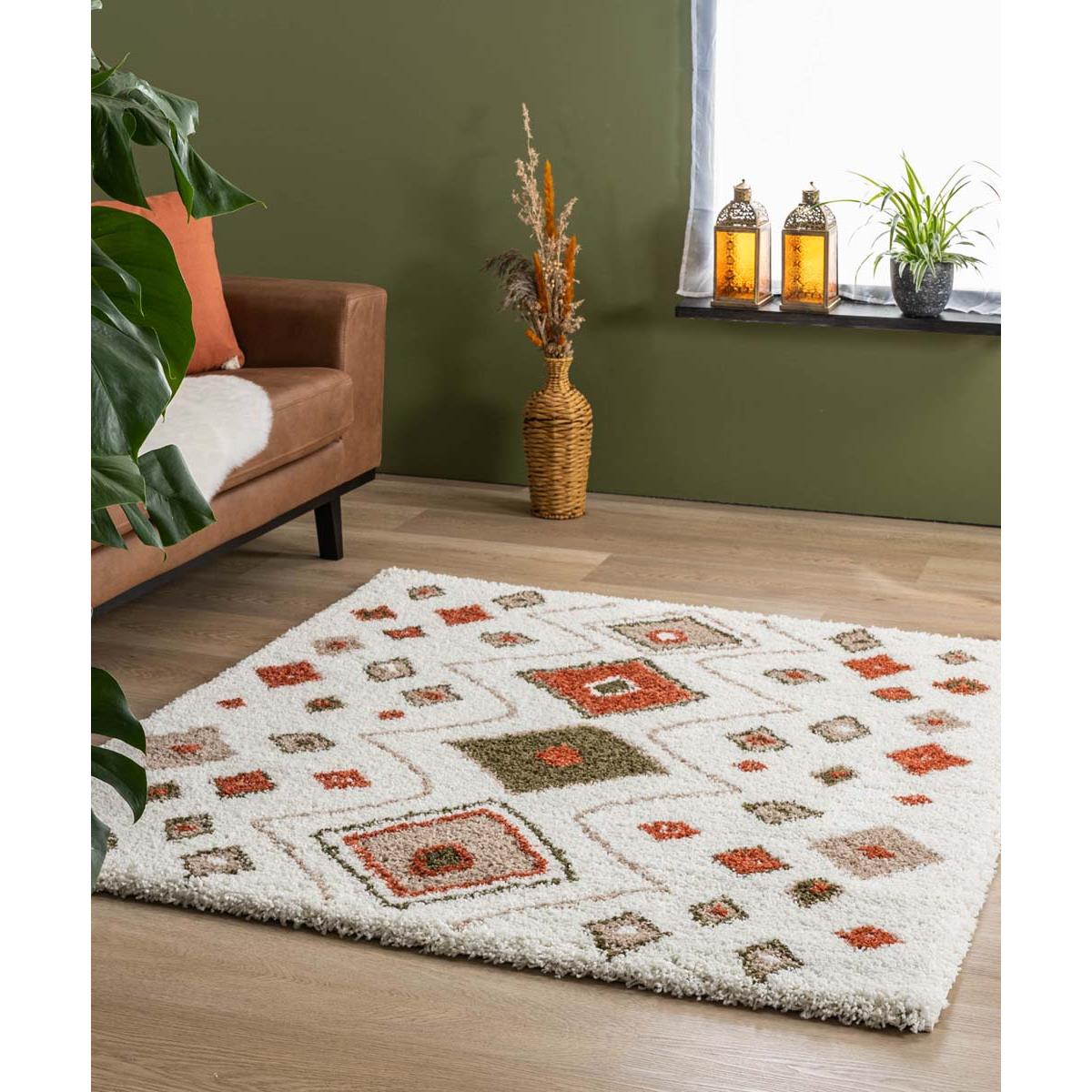 Boho&me Vierkant hoogpolig vloerkleed bohemian Artisan - wit|multi -