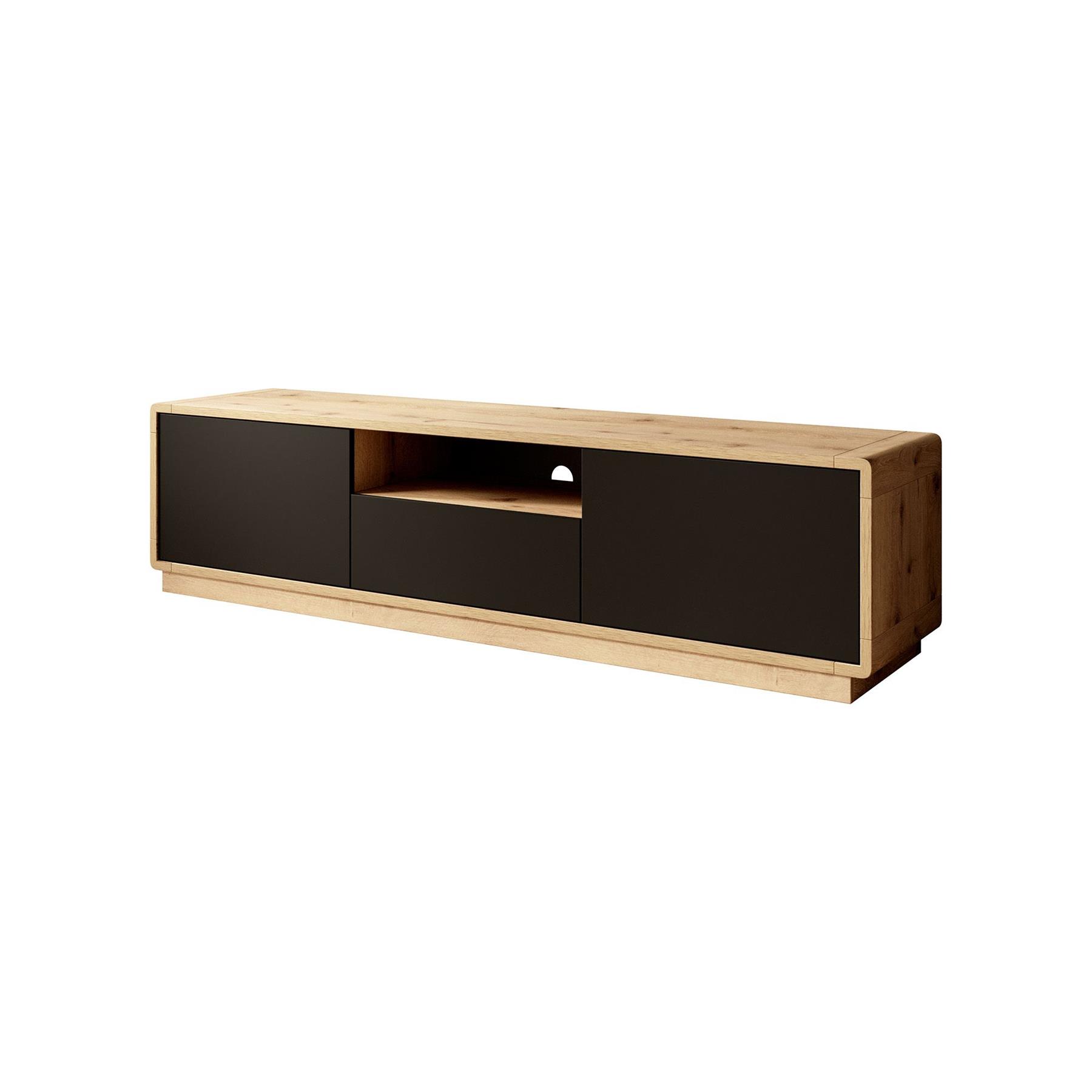 Meubella TV-Meubel Acuna - Mat zwart - Eiken - 180 cm
