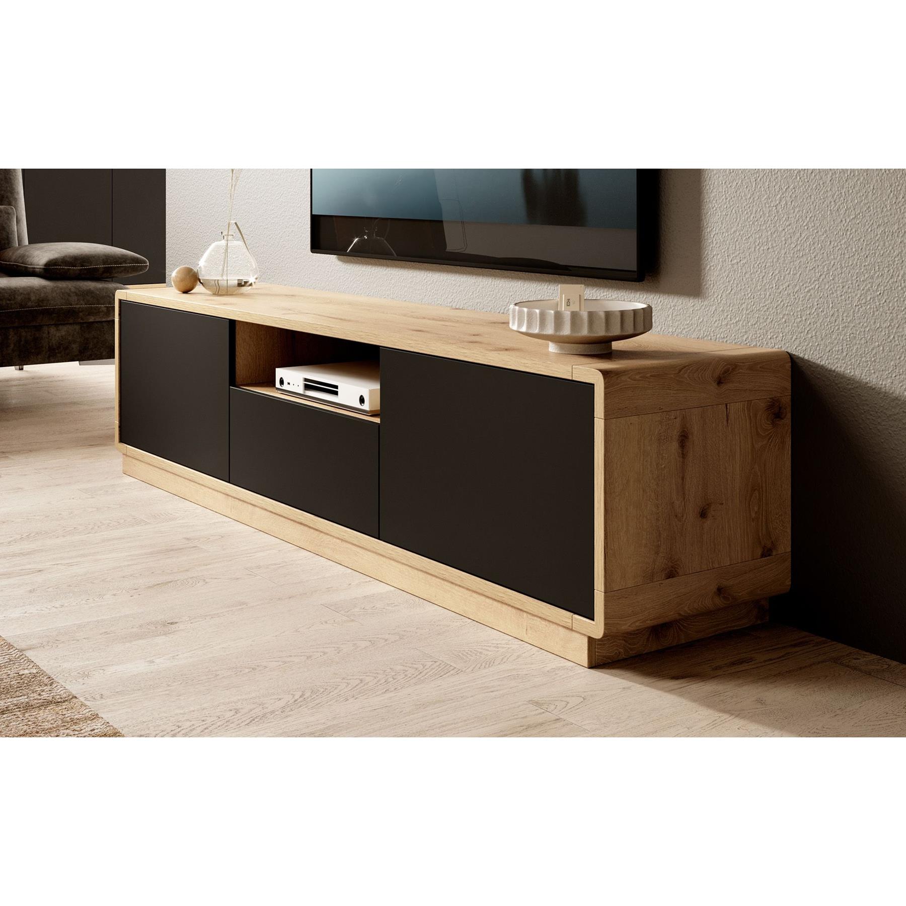 Meubella TV-Meubel Acuna - Mat zwart - Eiken - 180 cm