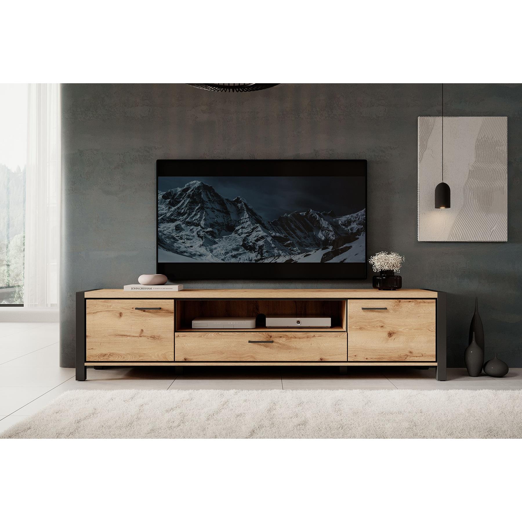 Meubella TV-Meubel Acapulco - Eiken - Zwart - 210 cm
