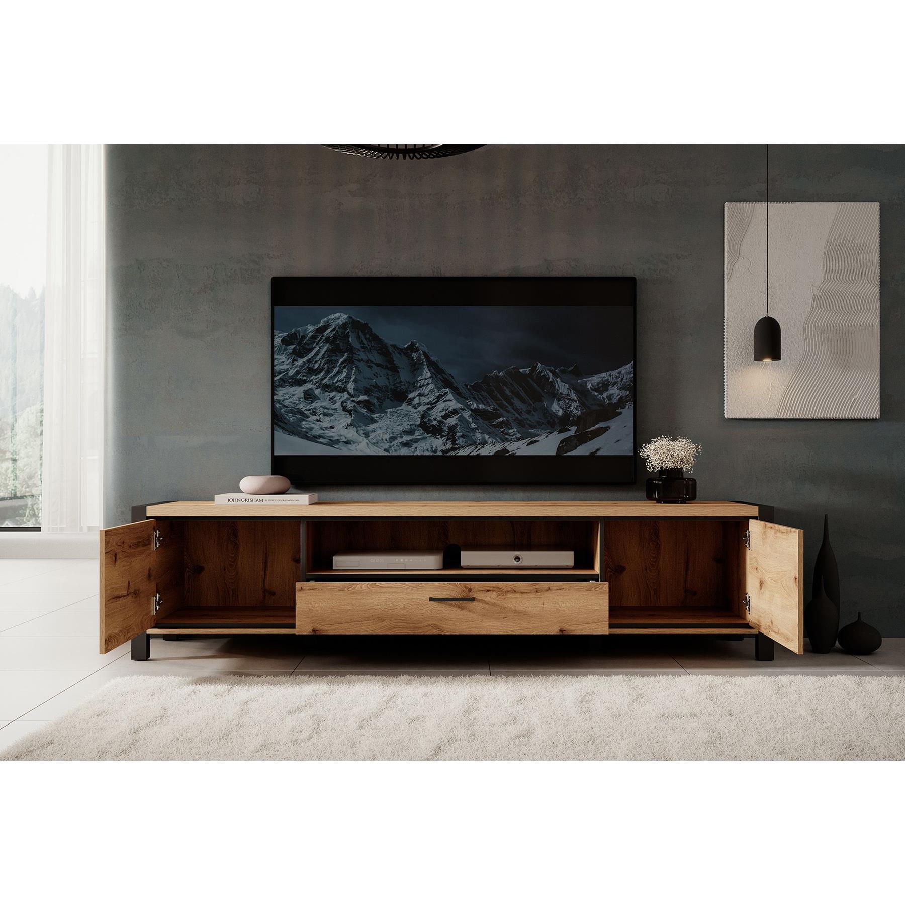 Meubella TV-Meubel Acapulco - Eiken - Zwart - 210 cm