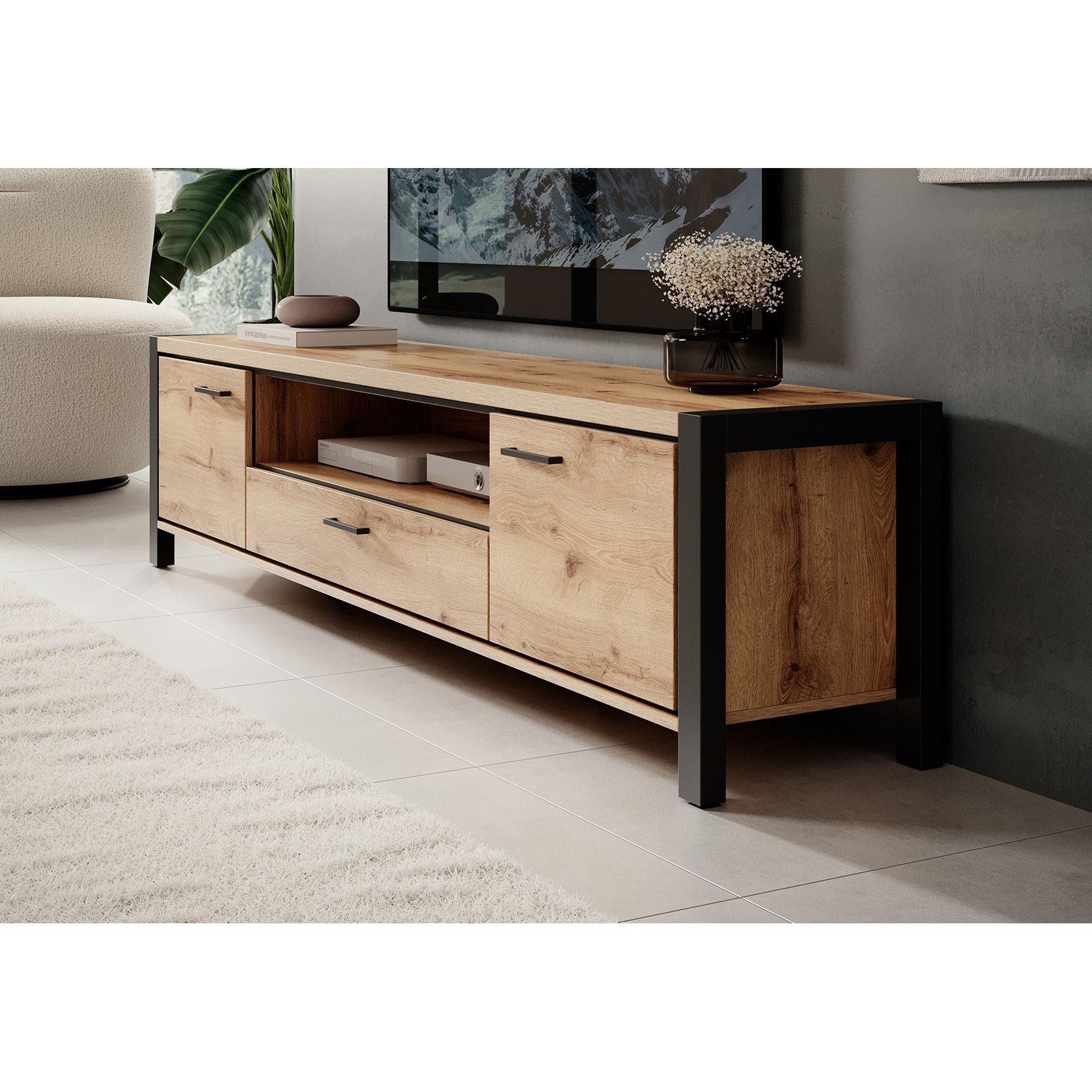 Meubella TV-Meubel Acapulco - Eiken - Zwart - 210 cm