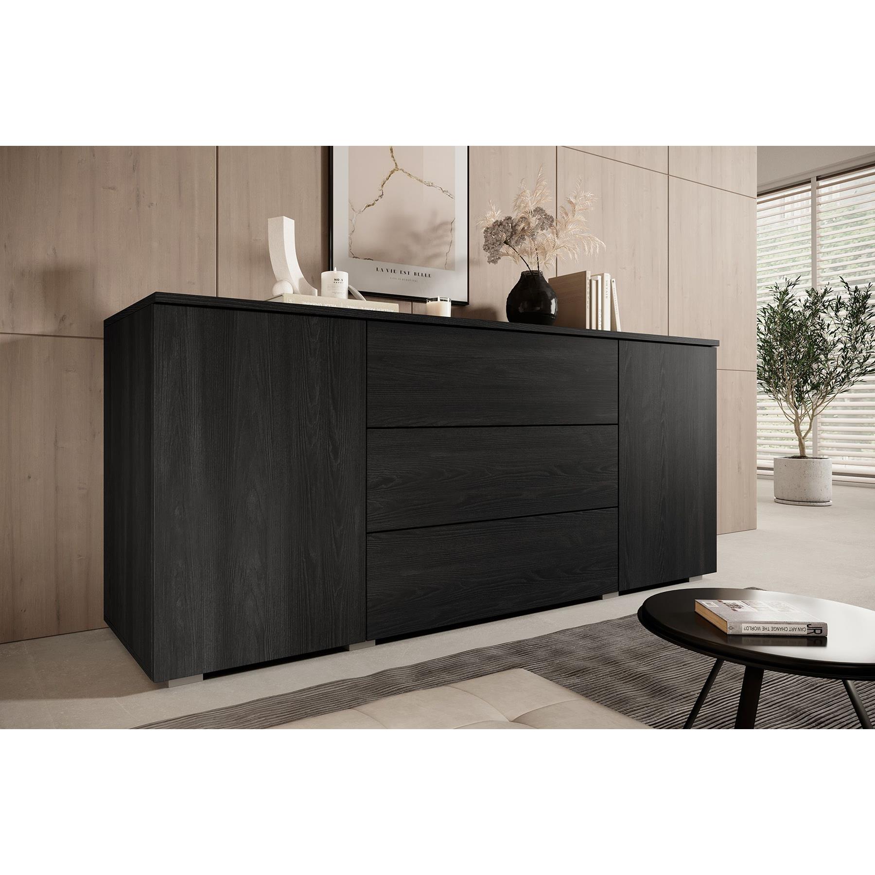 Meubella Dressoir Pure - Zwart eiken - 150 cm