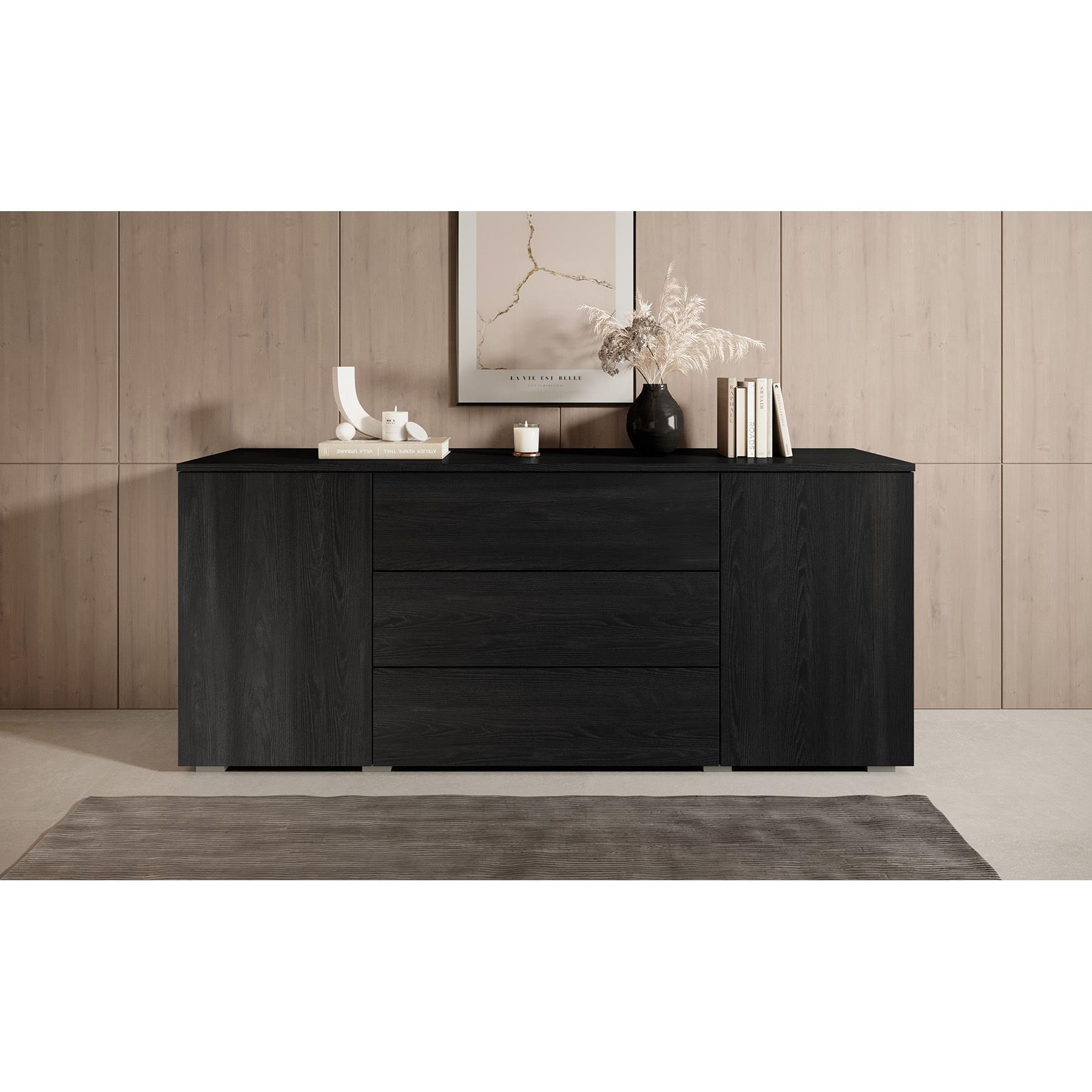 Meubella Dressoir Pure - Zwart eiken - 150 cm