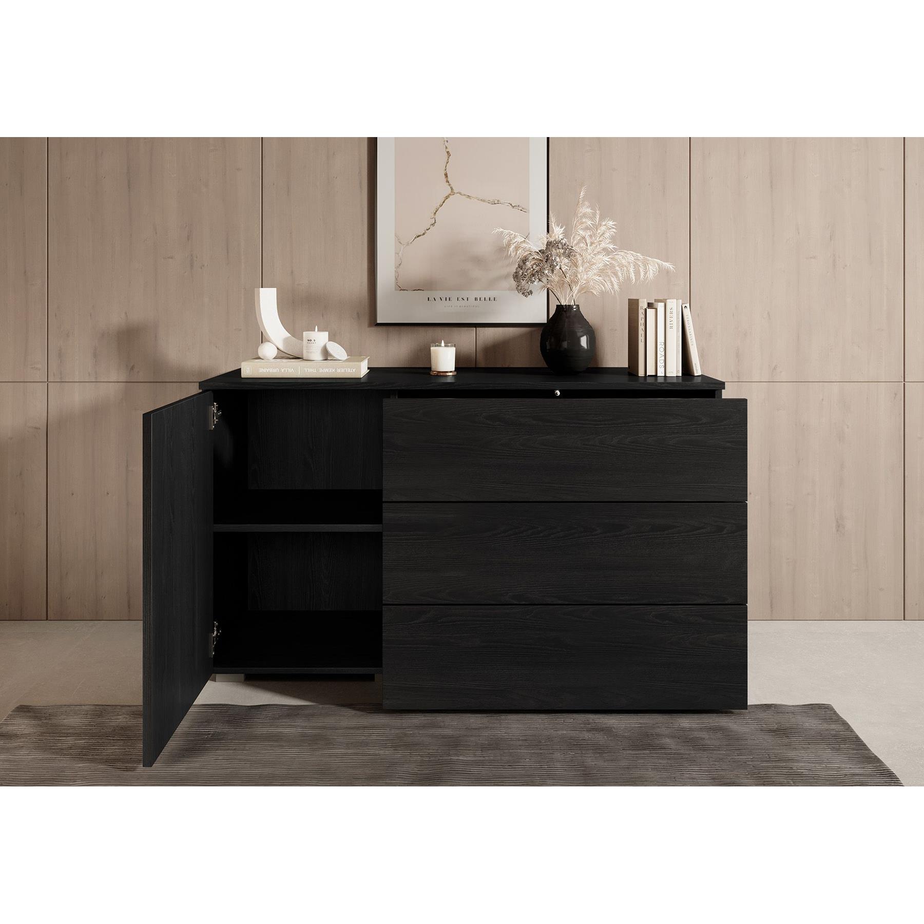 Meubella Dressoir Pure - Zwart eiken - 111 cm