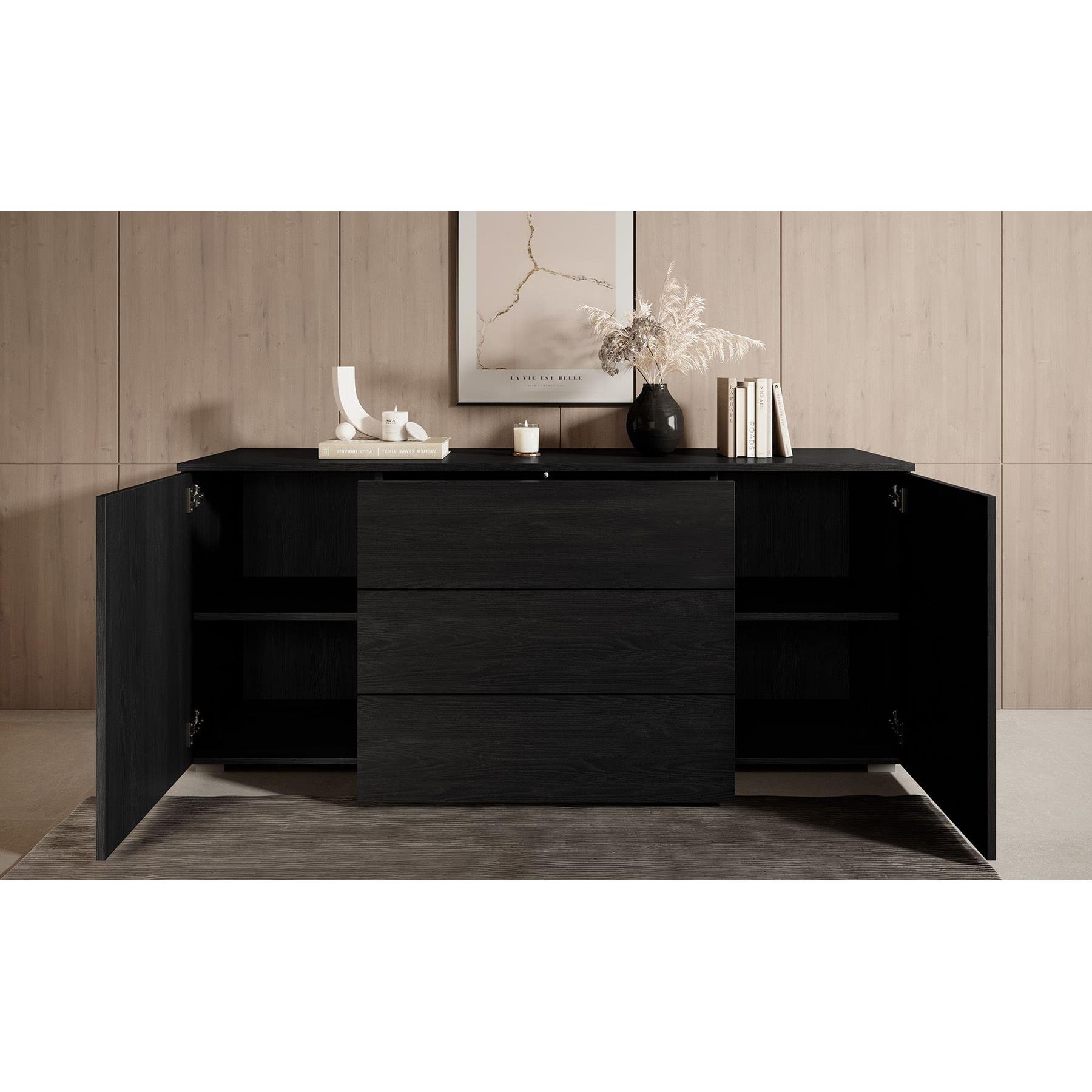 Meubella Dressoir Pure - Zwart eiken - 150 cm