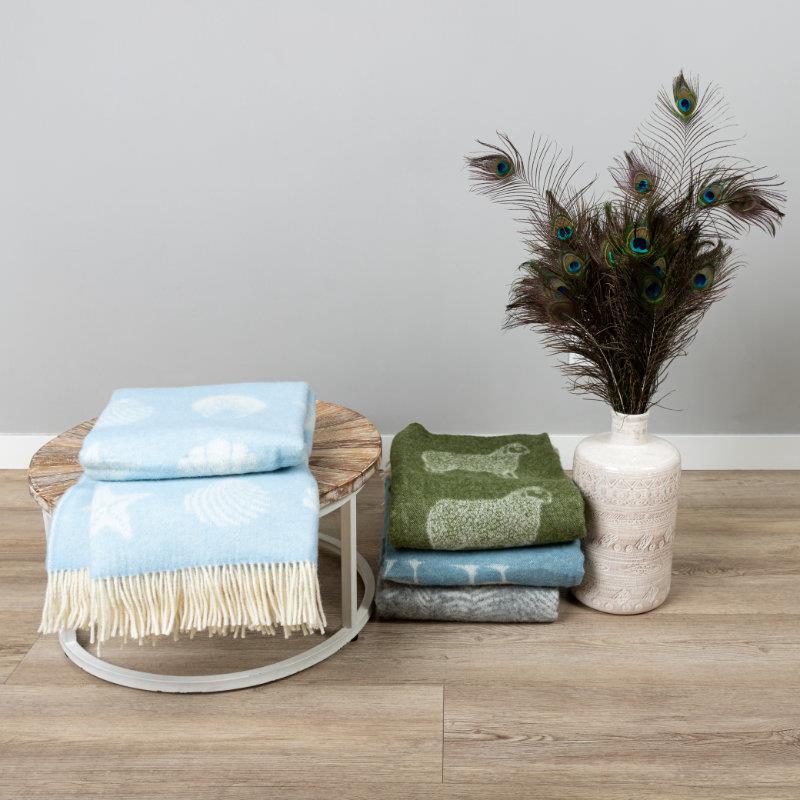 WOOOL® Plaid - SHELLS Blauw (190x130cm)