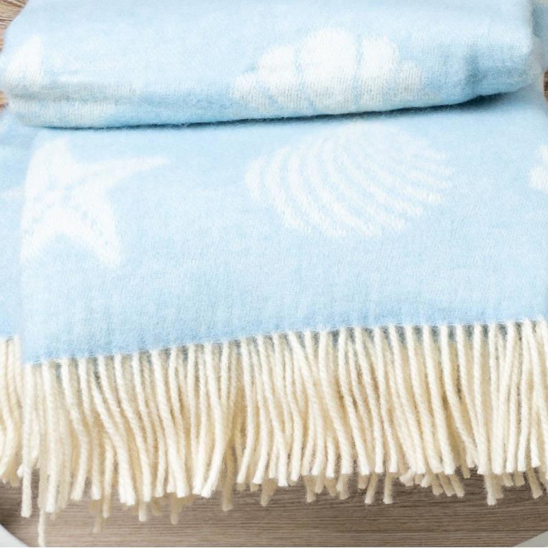 WOOOL® Plaid - SHELLS Blauw (190x130cm)