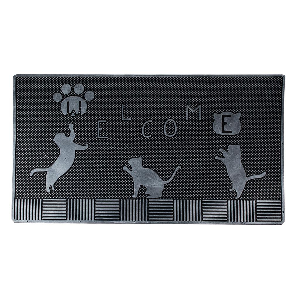 Clayre & Eef Deurmat  75x45 cm Zwart Rubber Rechthoek Katten Mat
