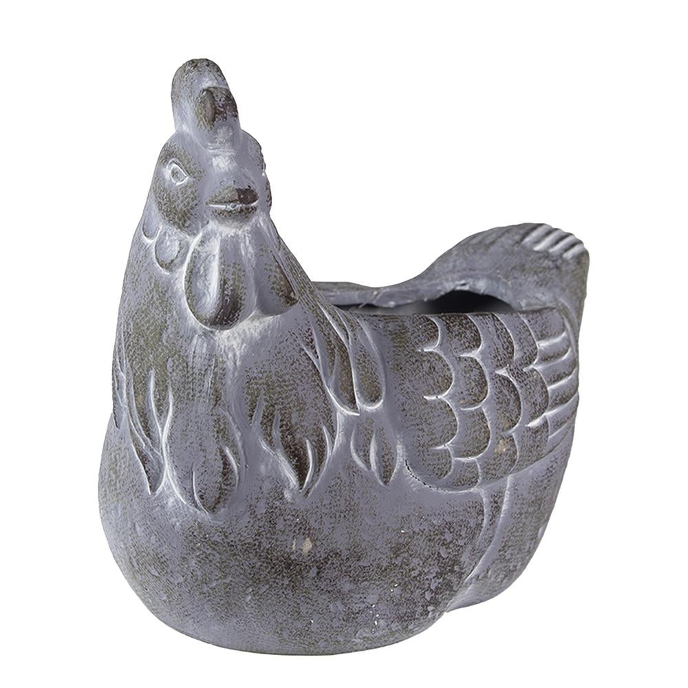 Clayre & Eef Bloempot Kip 29x17x23 cm Grijs Steen Woondecoratie