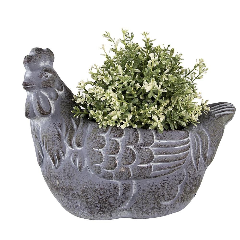 Clayre & Eef Bloempot Kip 29x17x23 cm Grijs Steen Woondecoratie