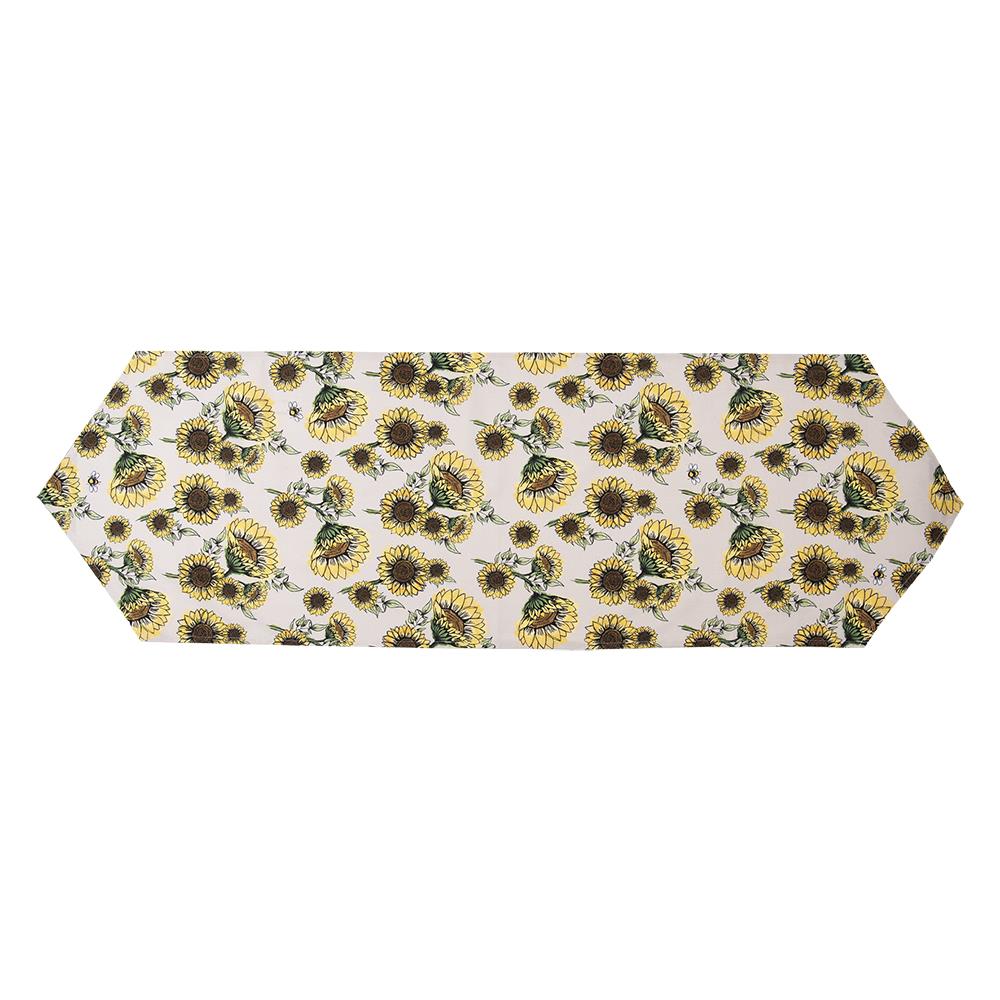 Clayre & Eef Tafelloper  50x160 cm Beige Geel Katoen Zonnebloemen