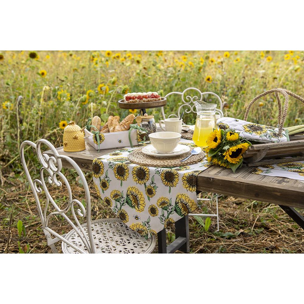 Clayre & Eef Keukenschort  70x85 cm Beige Geel Katoen Zonnebloemen BBQ