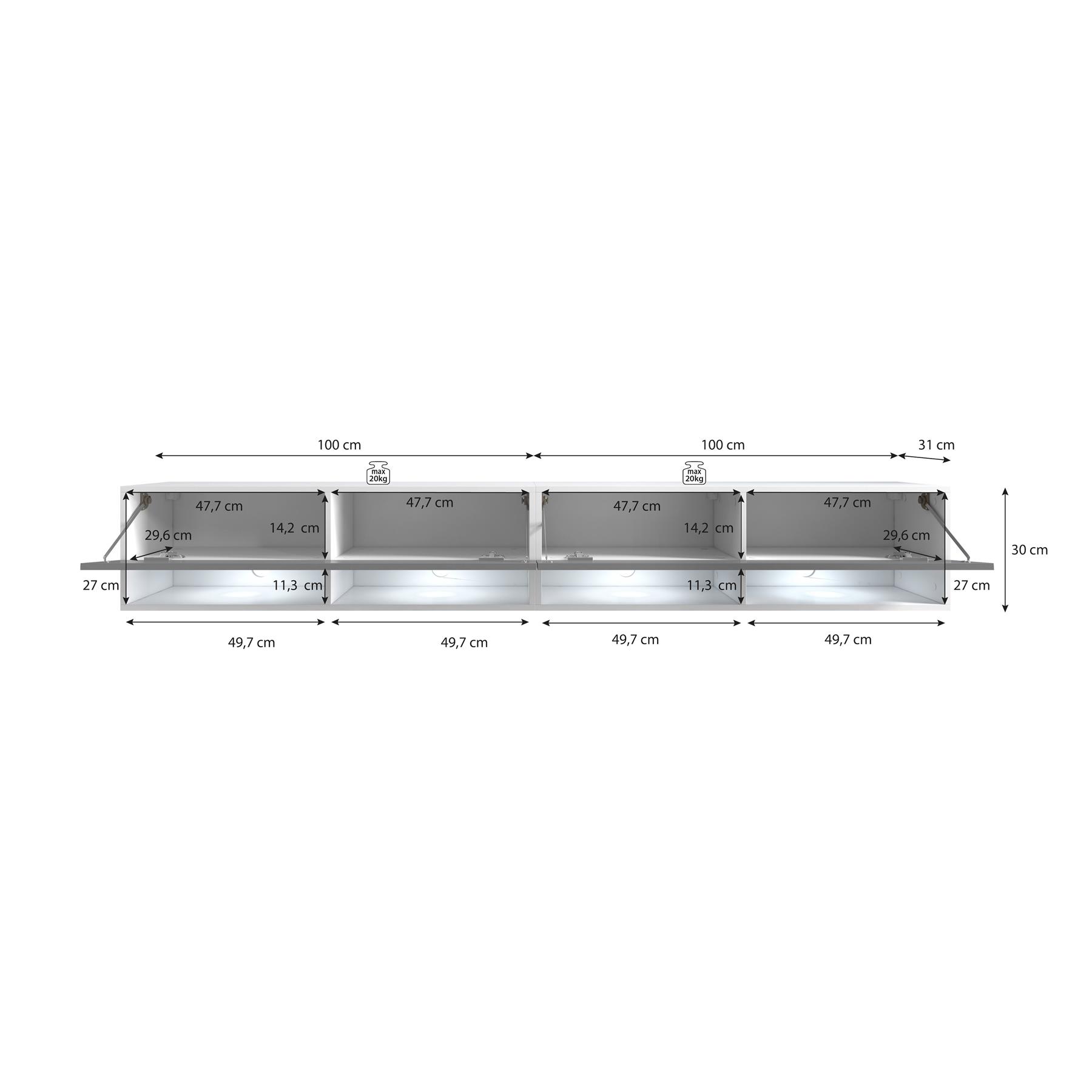 Meubella TV-Meubel Asino LED - Mat Zwart - 200 cm