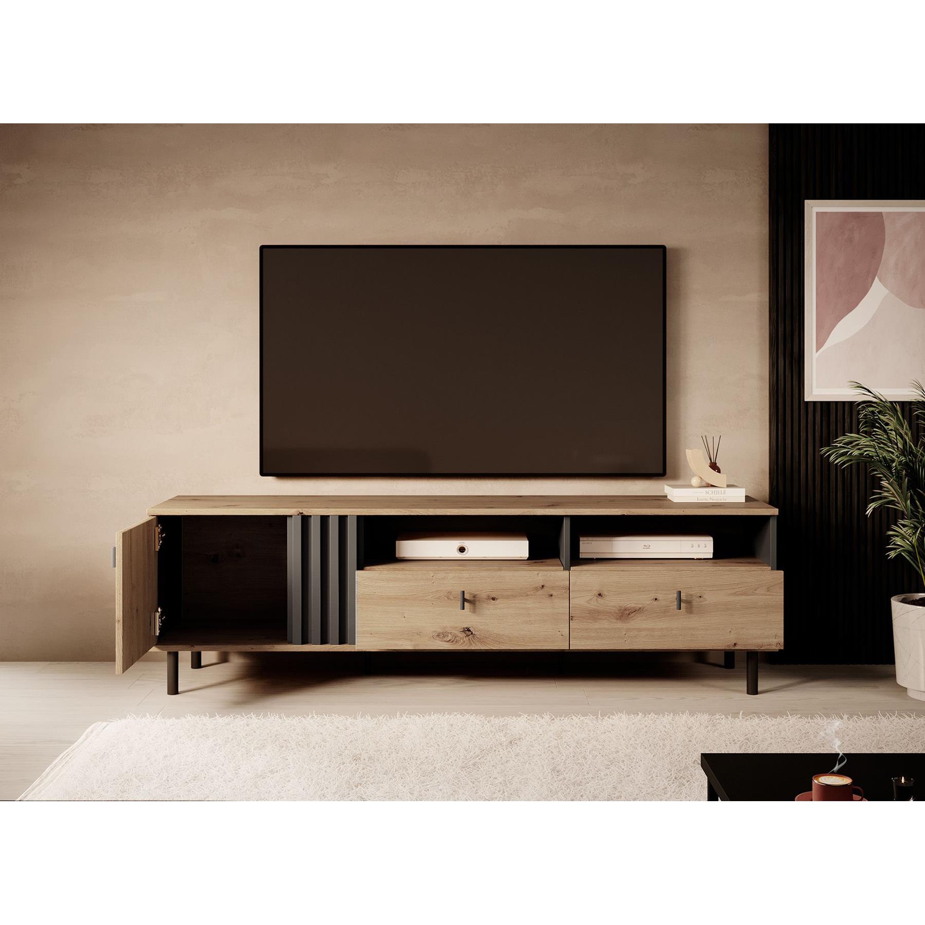 Meubella TV-Meubel Marcos - Eiken - Antraciet - 165 cm
