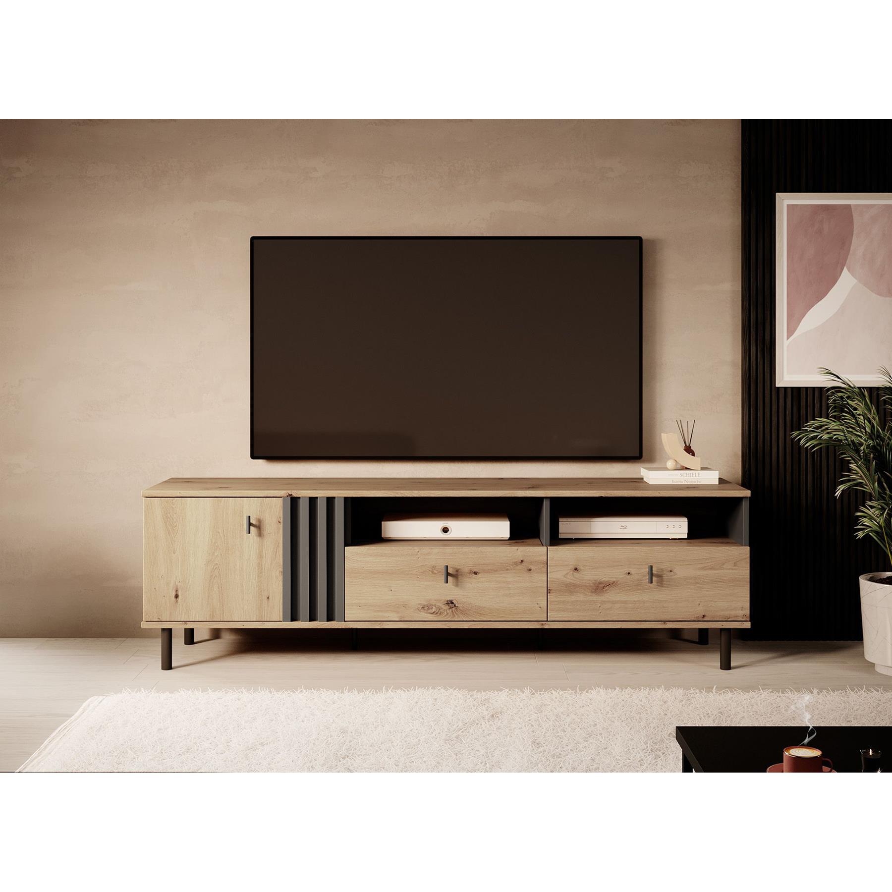 Meubella TV-Meubel Marcos - Eiken - Antraciet - 165 cm