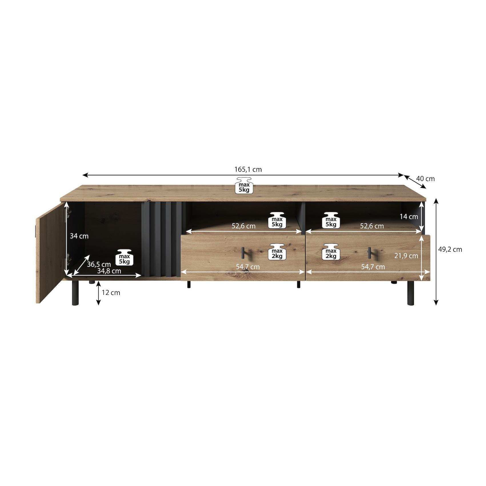 Meubella TV-Meubel Marcos - Eiken - Antraciet - 165 cm