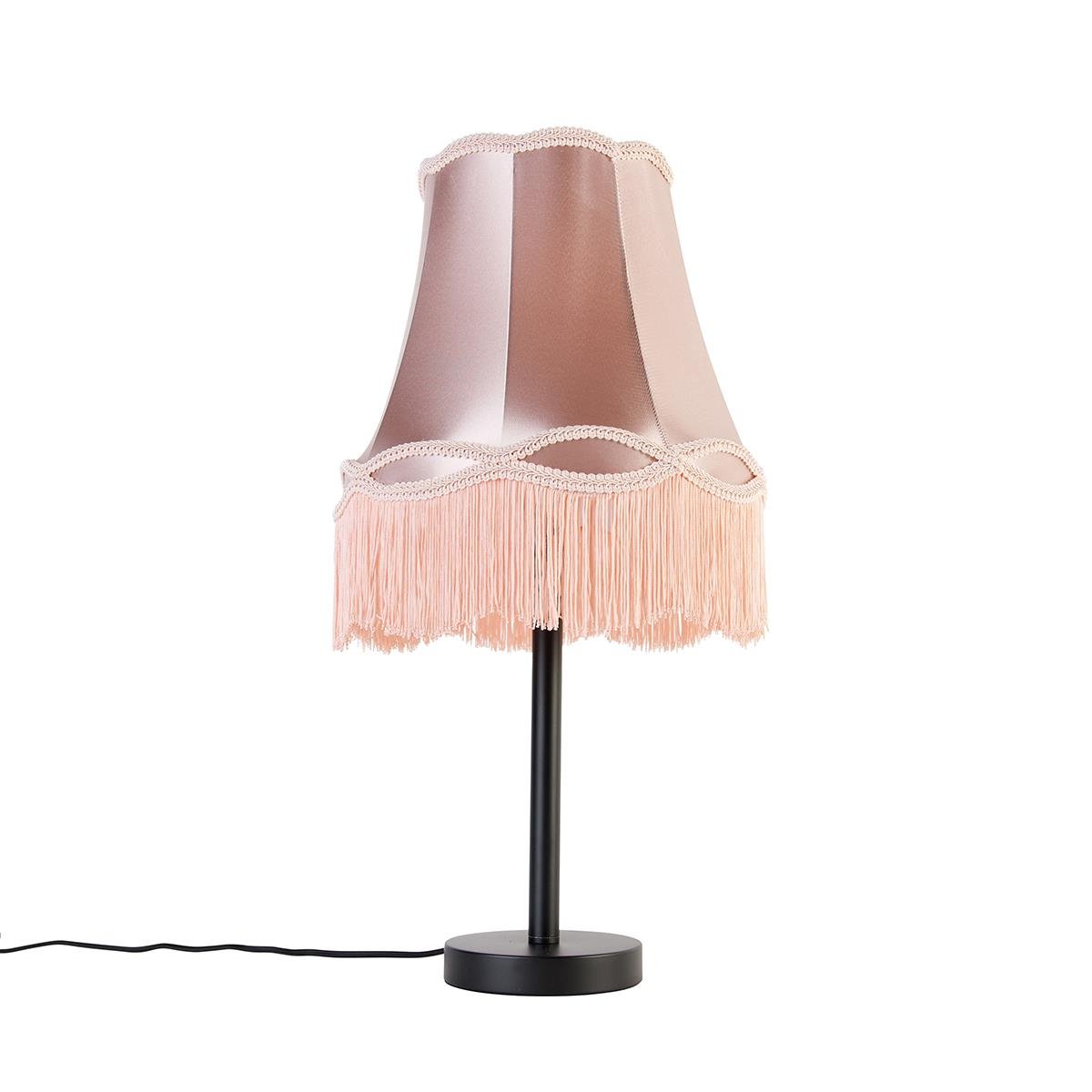 QAZQA Klassieke tafellamp zwart met granny kap roze 30 cm - Simplo