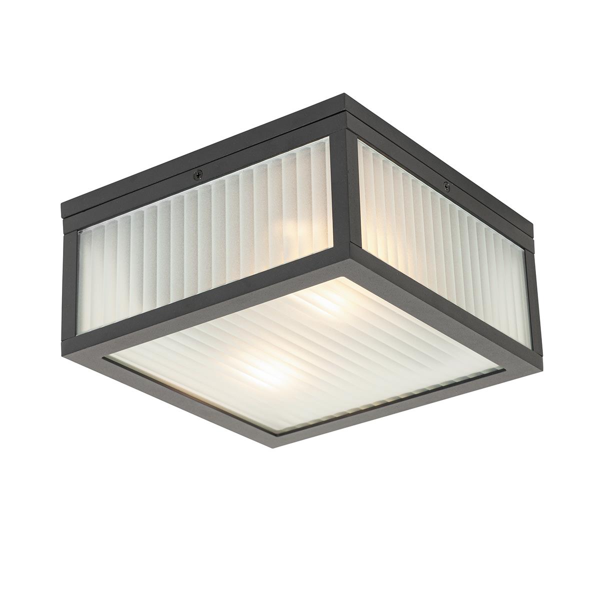 QAZQA Buiten plafondlamp zwart met ribbel glas 2-lichts IP44 -