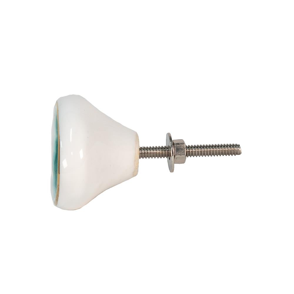 Clayre & Eef Deurknop  4 cm Groen Wit Keramiek Ovaal Meubelknop