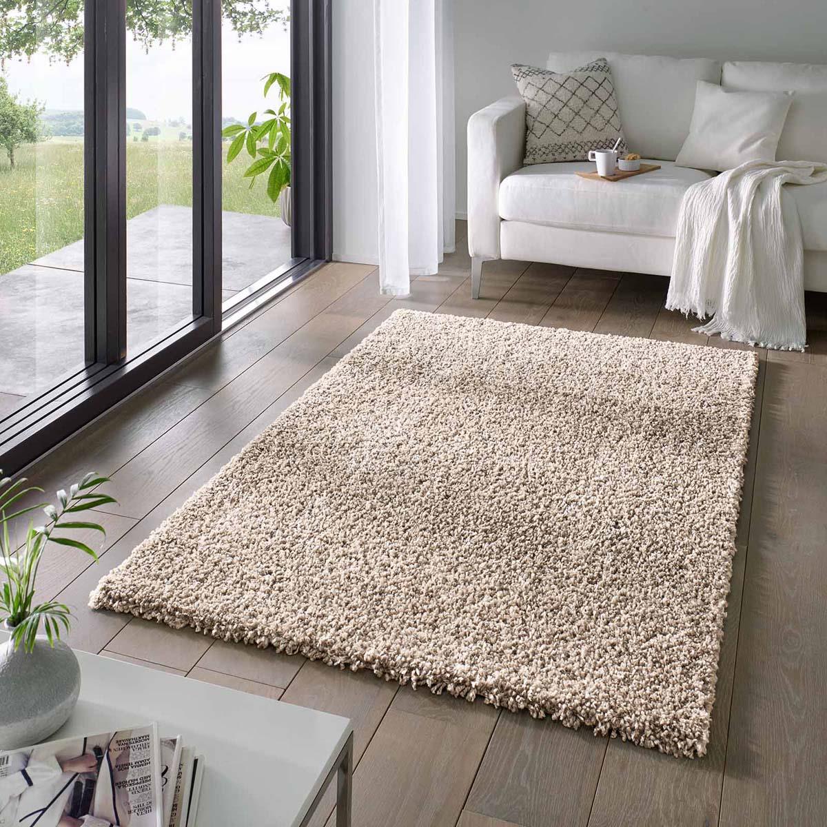 Tapeso Hoogpolig vloerkleed effen Classic - beige - 120x170 cm