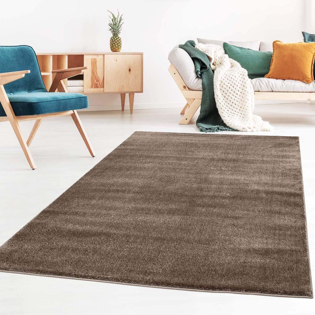 Tapeso Effen vloerkleed velours Gala - bruin - 240x340 cm