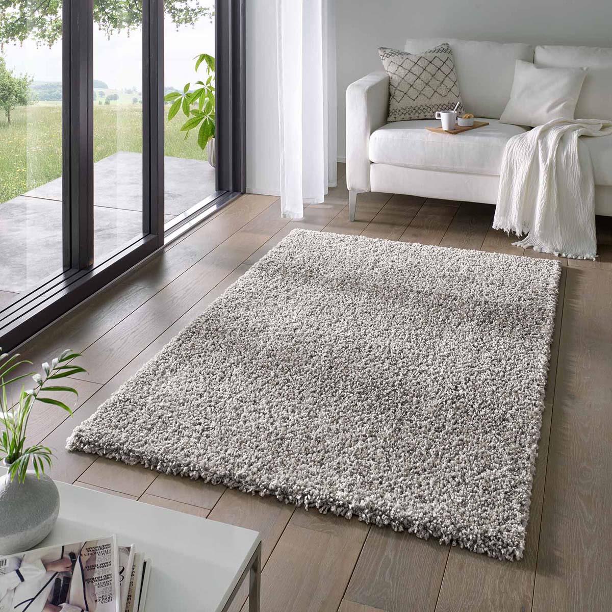 Tapeso Hoogpolig vloerkleed effen Classic - grijs - 60x90 cm