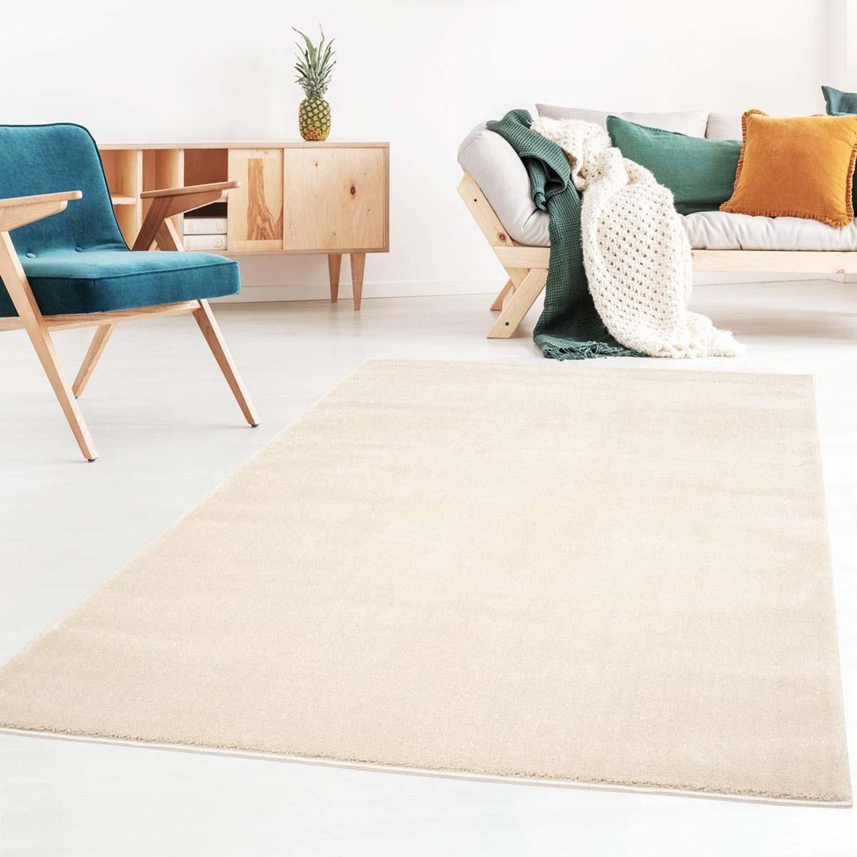 Tapeso Effen vloerkleed velours Gala - ivoor - 140x200 cm