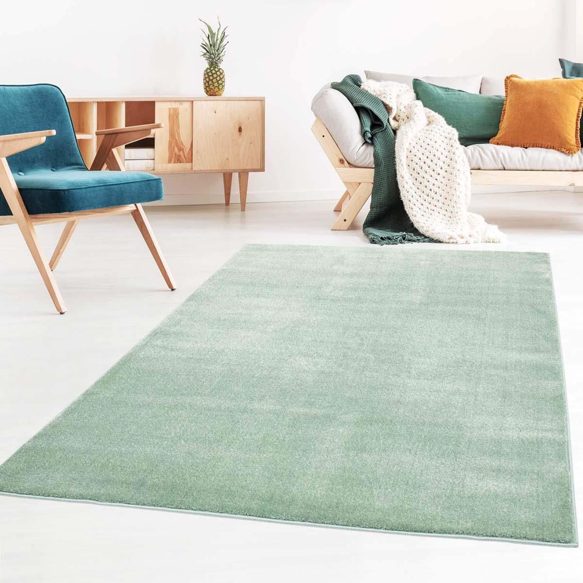 Tapeso Effen vloerkleed velours Gala - mintgroen - 80x150 cm