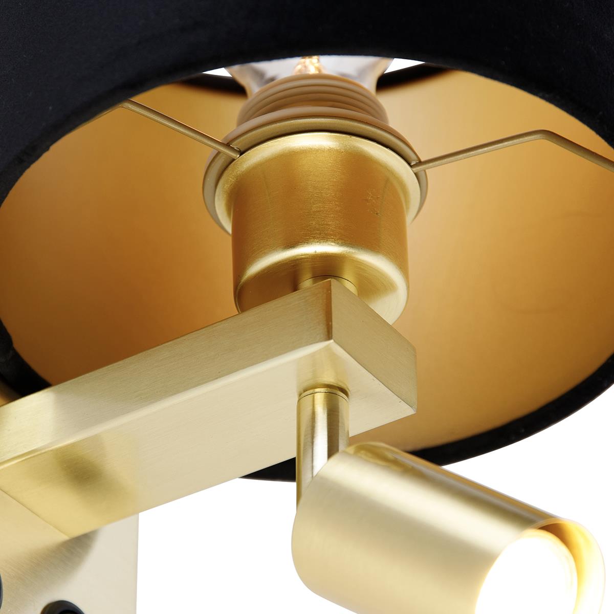 QAZQA Wandlamp messing met leeslamp en kap 18 cm zwart - Brescia