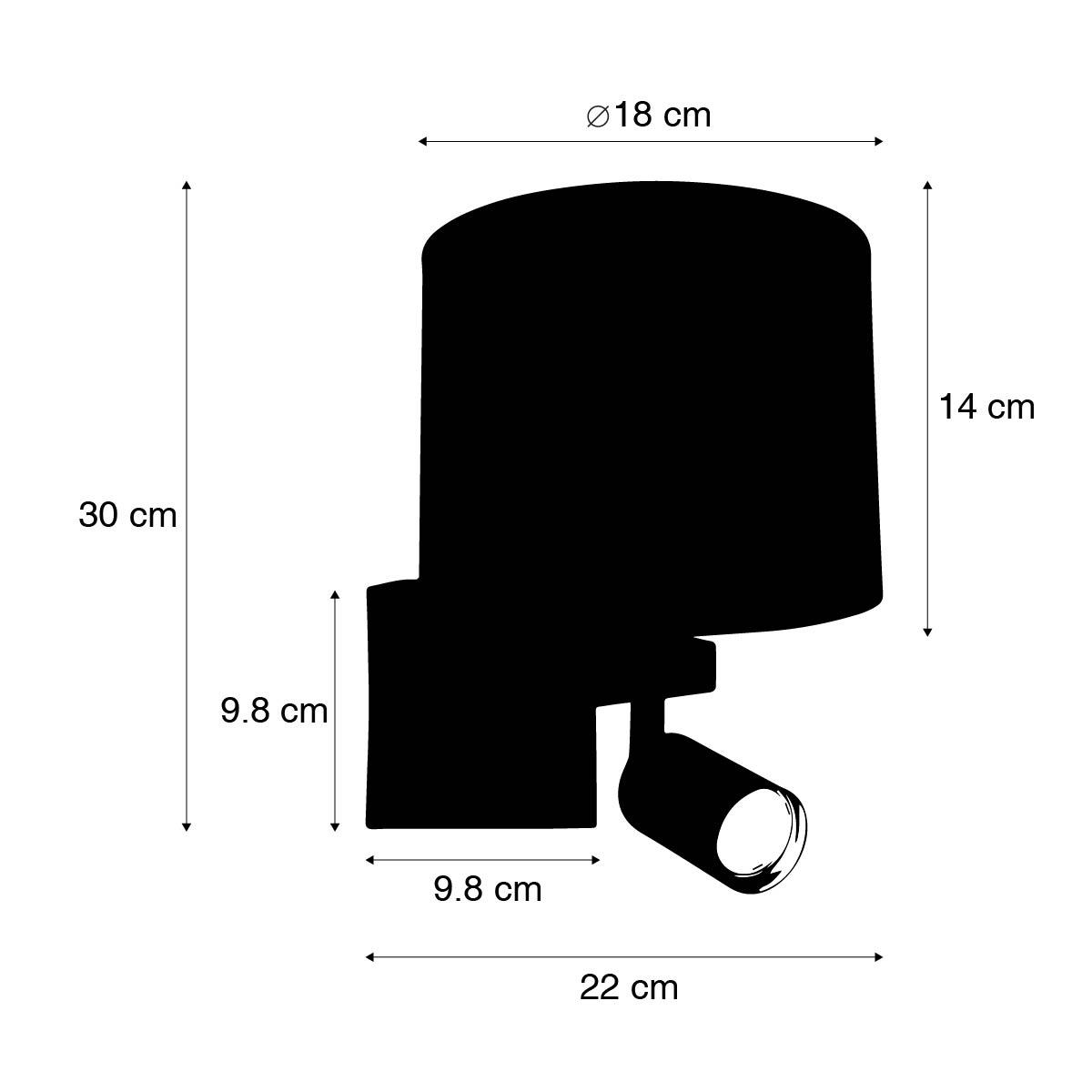 QAZQA Wandlamp messing met leeslamp en kap 18 cm zwart - Brescia