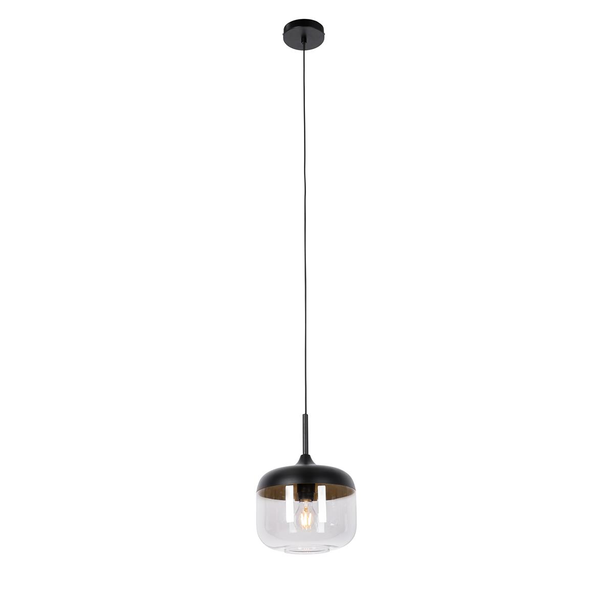 QAZQA Design hanglamp zwart met goud en smoke glas - Kyan