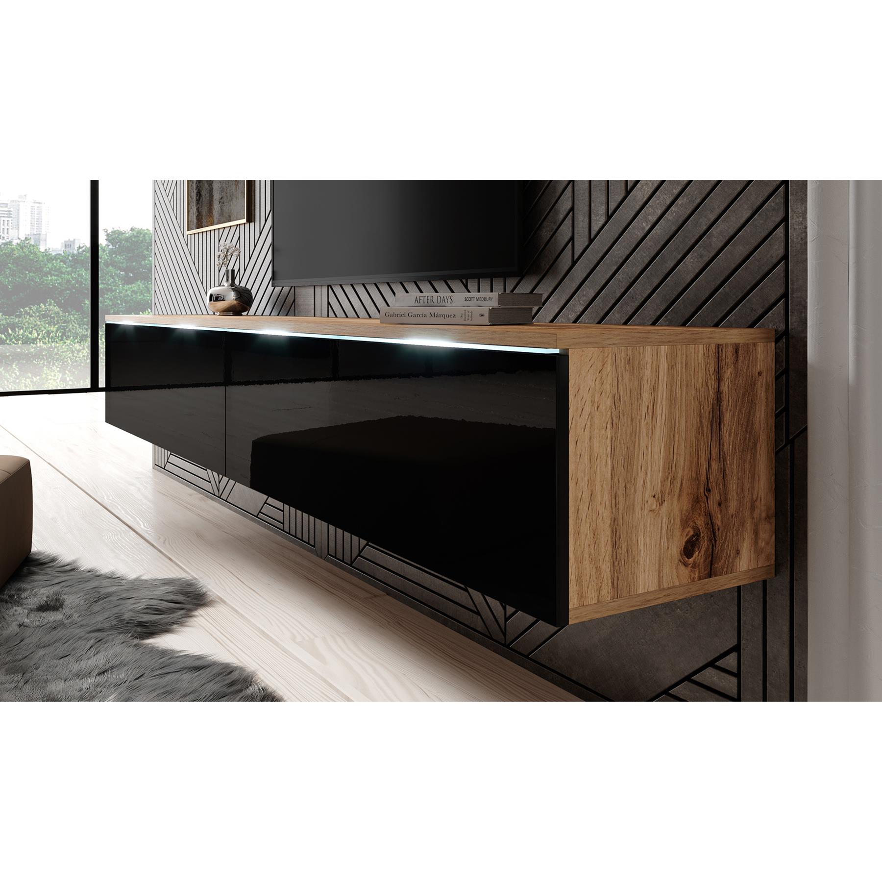 Meubella TV-Meubel Dixon - Zwart - Eiken - 180 cm