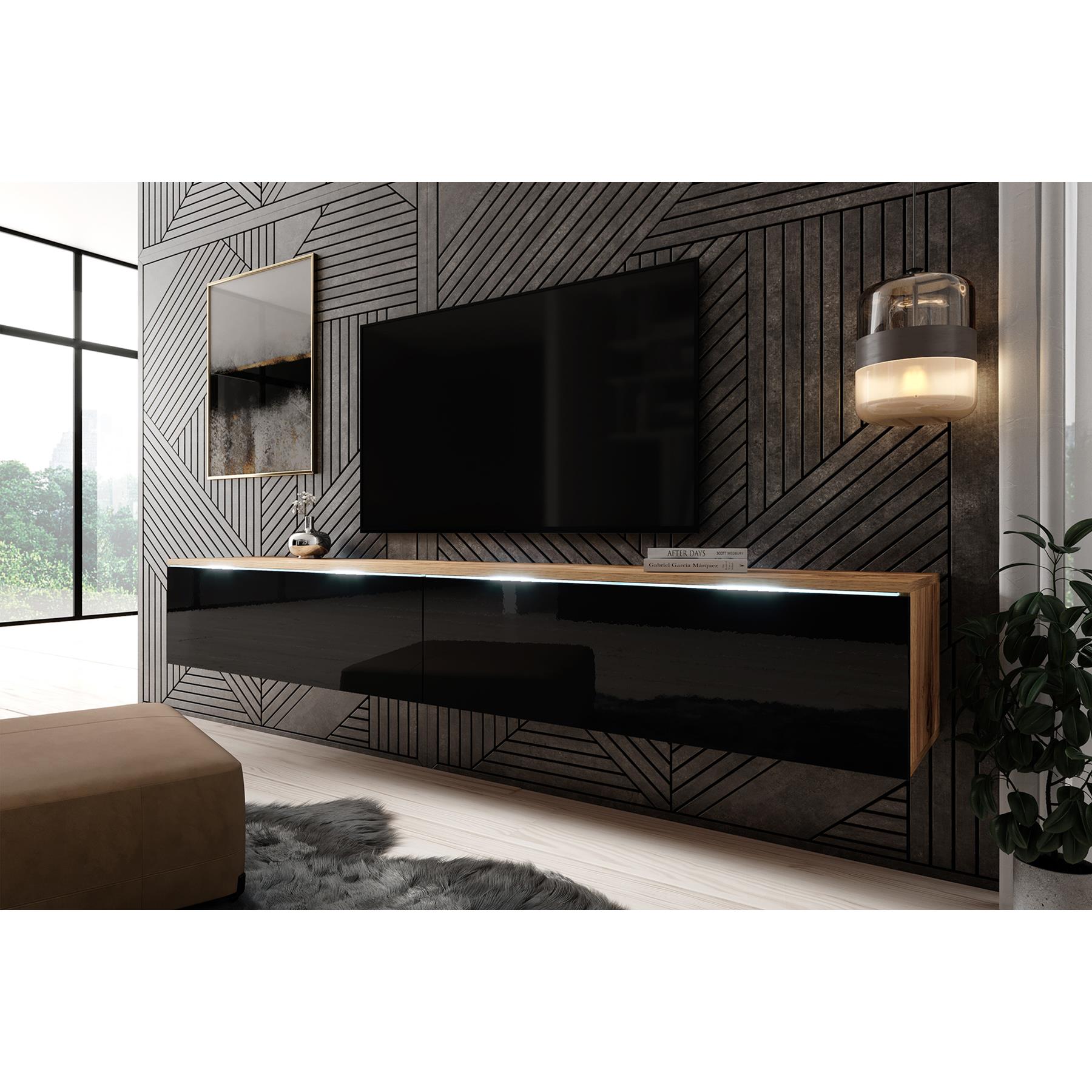 Meubella TV-Meubel Dixon - Zwart - Eiken - 180 cm