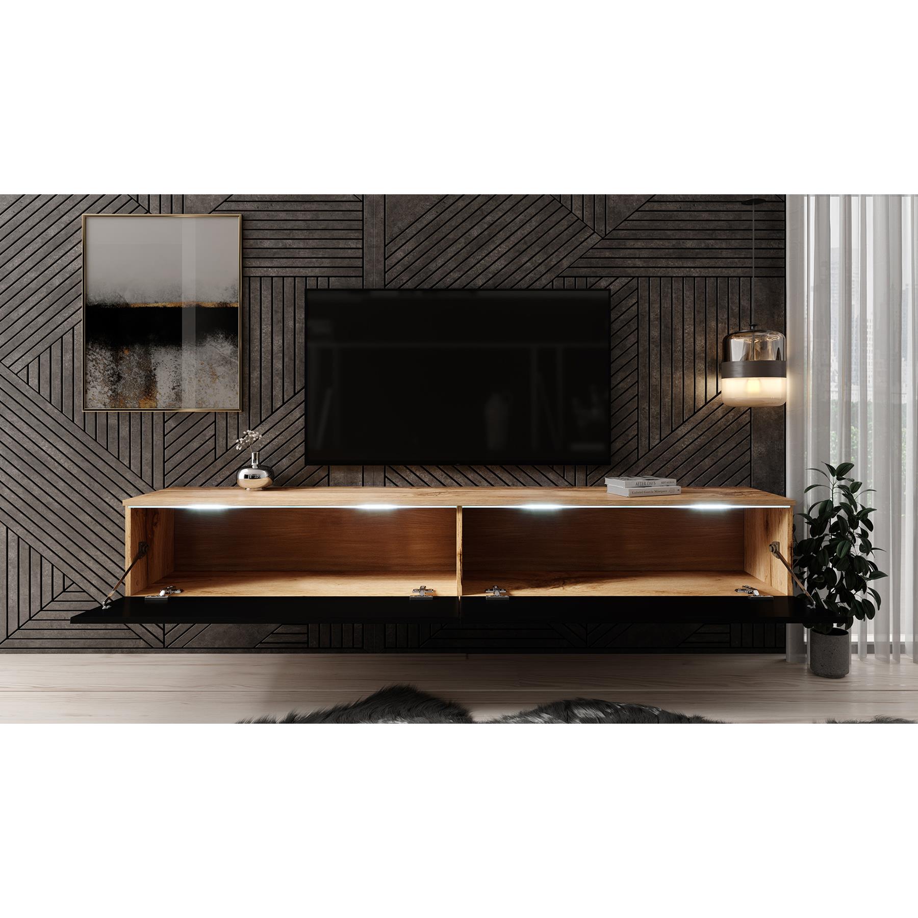 Meubella TV-Meubel Dixon - Zwart - Eiken - 180 cm